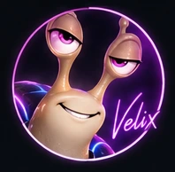 Close-up portrait of Velix with a playful expression